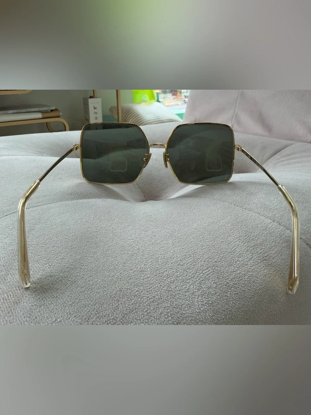 Celiné Ladies CL 40078U Square Gold Frame Sunglasses with Dark Green Lenses 🕶️